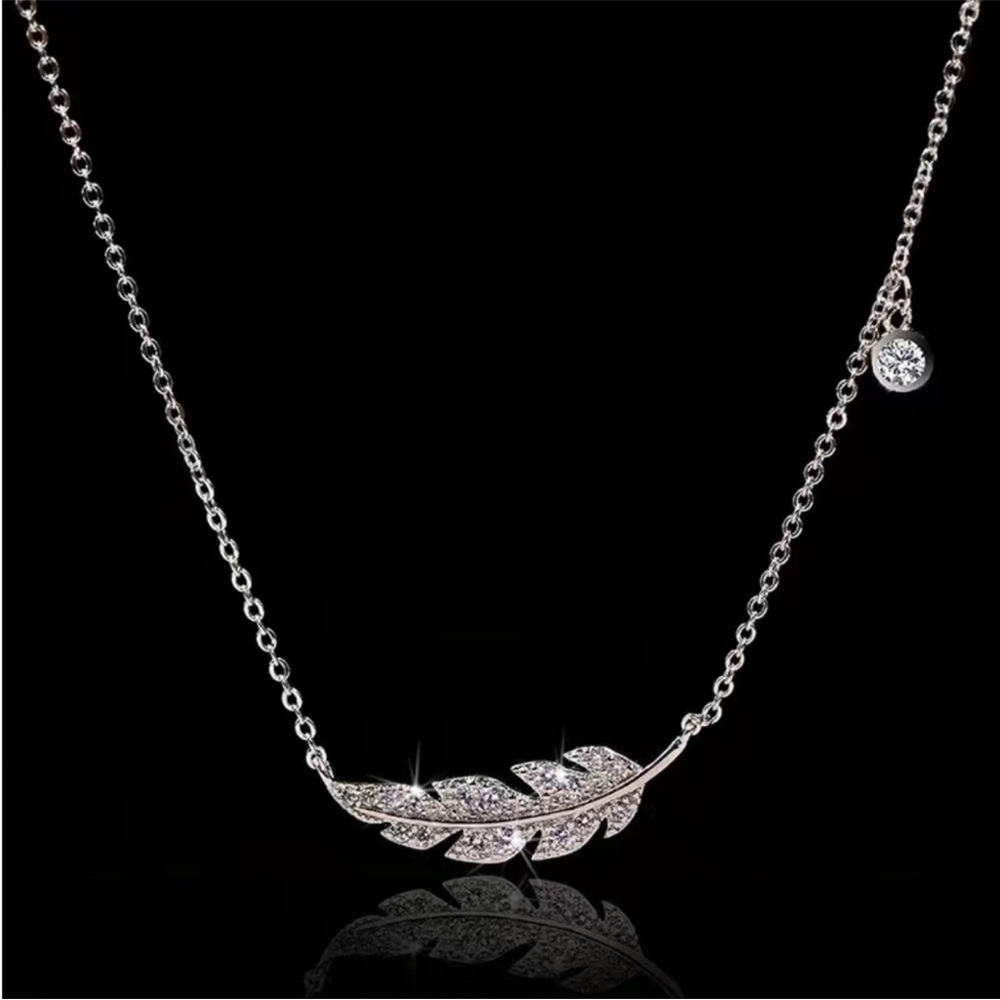 Crystal Feather Pendant - 925 Silver Plated
